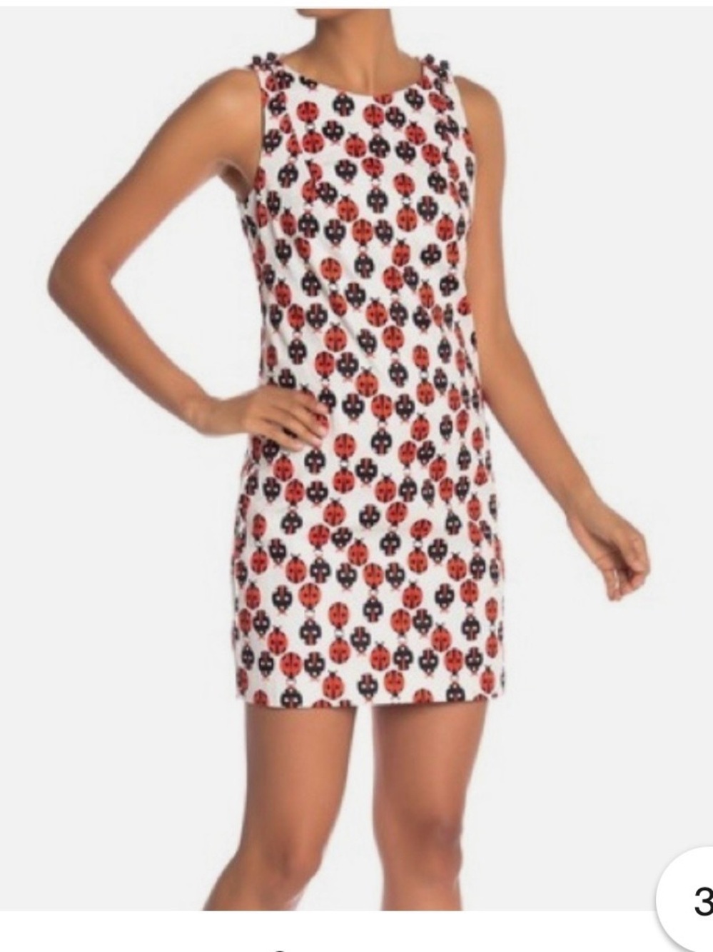 Trina Turk White Sleeveless Mini  Dottey Dress  with Red and Black Motif size 2